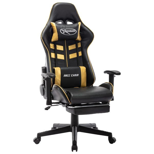 vidaXL Gaming-Stuhl mit Fußstütze Schwarz und Golden Kunstleder, 20512