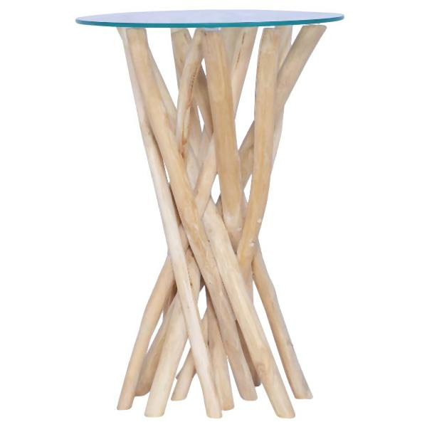 vidaXL Couchtisch mit Glasplatte 35x35x50 cm Massivholz Teak, 288813