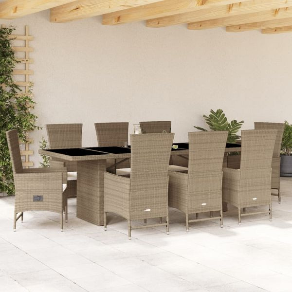 vidaXL 9-teilig Garten-Essgruppe mit Kissen Beige Poly Rattan, 3277584