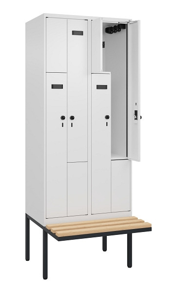 C+P Z-Spind Evolo PLUS, Bank, 4 Fächer, 2120x800x815mm, 9016/9016, Drehriegel, Sitzfläche Holz, 0490437-224 S10019