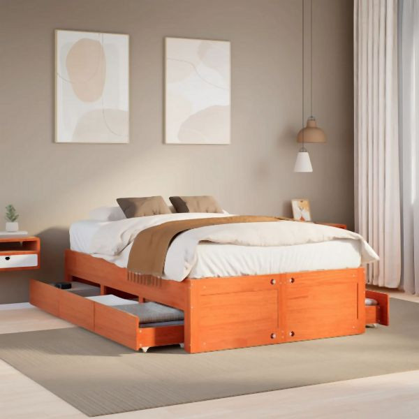 vidaXL Massivholzbett ohne Matratze mit Schubladen Braun 135x190 cm, 3308821