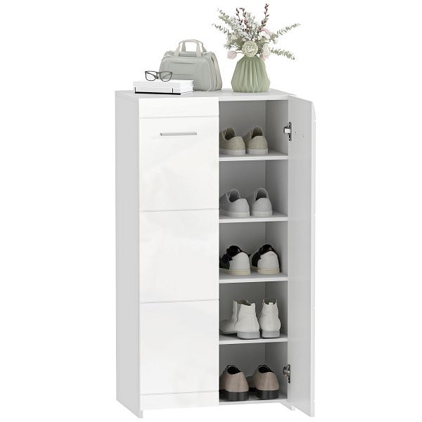 HOMCOM Schuhschrank in Hochglanz, Schuhaufbewahrung mit Verstellbaren Regalböden für Flur, Diele, Platz für 10 Paar, Weiß, 837-690V90WT