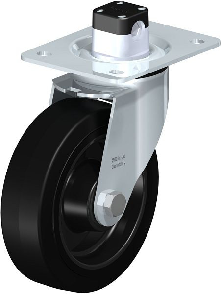 Blickle LE-POEV 160XR-CS11 Stahlblech-Lenkrolle mit Anschraubplatte & Zentralfeststeller, Elastik-Vollgummi, Schwarz, 850166