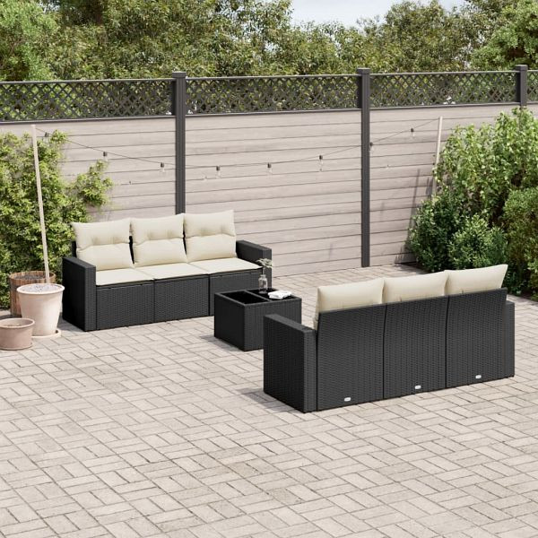 vidaXL 7-teilig Garten-Sofagarnitur mit Kissen Schwarz Poly Rattan, 3218696