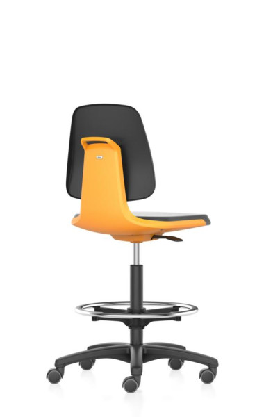 bimos Arbeitsstuhl Labsit mit Rollen, Sitzhöhe 560-810 mm, Kunstleder, Sitzschale orange, 9125-MG01-3279
