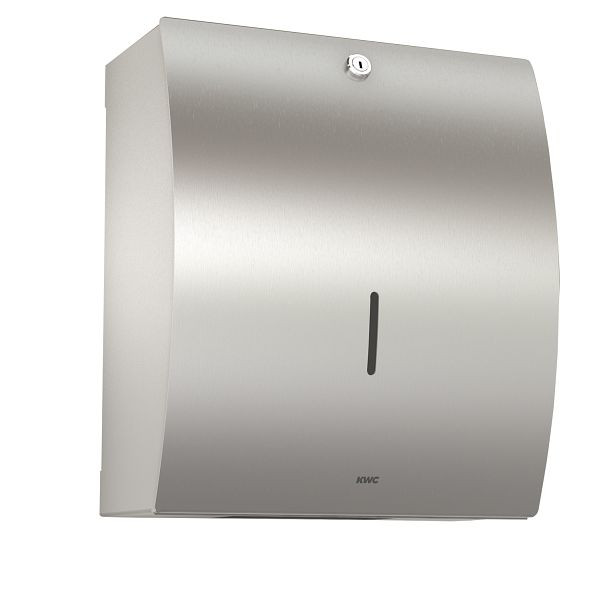 KWC WC-Großrollenhalter, STRATOS, Edelstahl, 304x355x170 mm, gebogene Front, Zylinderschloss, für eine Großrolle, 3600008884