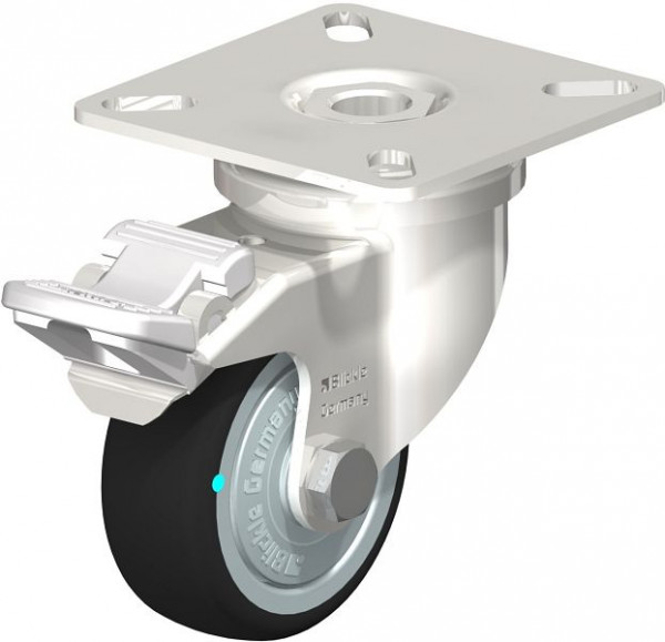 Blickle LPXA-PATH 50KD-FI-FK Edelstahl-Apparate-Lenkrolle mit Anschraubplatte & Feststeller, Thermoplastisches Polyurethan, Grau, 760900