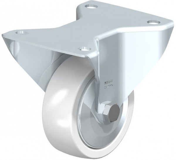 Blickle BK-SPO 100K-3-FA Stahlblech-Bockrolle, schwere Ausführung, mit Anschraubplatte, Polyamid, Weiß, 749223