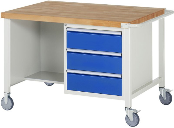 RAU Fahrbare Werkbank Serie 8000, Doppel-Unterbau-Container (3x Schublade, 1x Fachboden), 1250x880x900 mm, 05-8462A2-129B4S.11