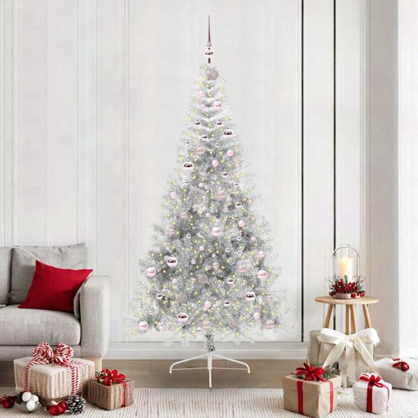 vidaXL Künstlicher vorbeleuchteter Weihnachtsbaum Silber 210 cm PET, 3397221