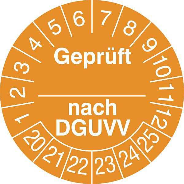SafetyMarking Prüfplakette - mit Jahresfarbe, Geprüft nach ...DGUVV, Prüfzeitraum: 20-25, Ø 3 cm, Folie, selbstklebend, VE: 500 Stück/Rolle, 31.C2120-20-25
