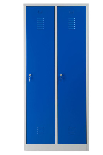 Gürkan Garderobenschrank, 50 x 80 x 180 cm, Lichtgrau, Enzianblau, EU Zylinderschloss, Hutboden & Kleiderhaken, WRC/2.1880, 103968