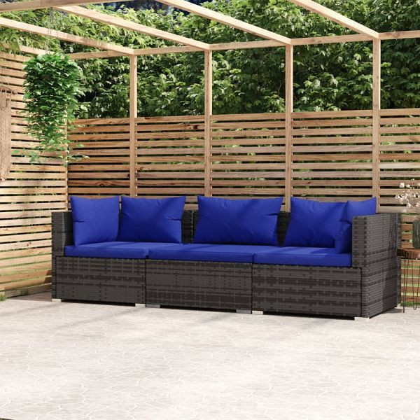 vidaXL 3-Sitzer-Sofa mit Kissen Grau Poly Rattan, 317566