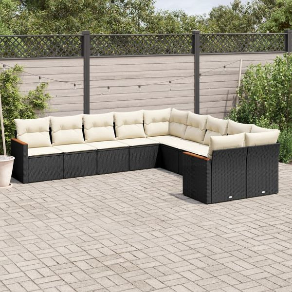 vidaXL 10-teilig Garten-Sofagarnitur mit Kissen Schwarz Poly Rattan, 3226350