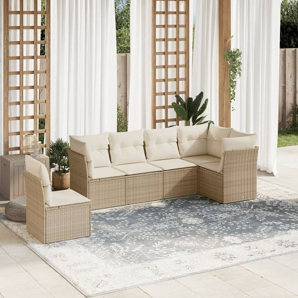 vidaXL 6-teilig Garten-Sofagarnitur mit Kissen Beige Poly Rattan, 3217698