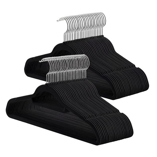 SONGMICS Samtbügel, 50er-Pack, ultradünner platzsparender Raum, rutschfeste Kleiderbügel mit Krawatten-Organizer, 360-Grad-Drehhaken, schwarzer, CRF50B