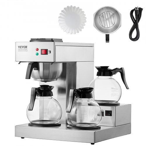 VEVOR Kommerzielle Filterkaffeemaschine, Kaffeemaschine 3 Glaskaraffen Edelstahl, BLHSYMSKFJ3GTVTPSV2
