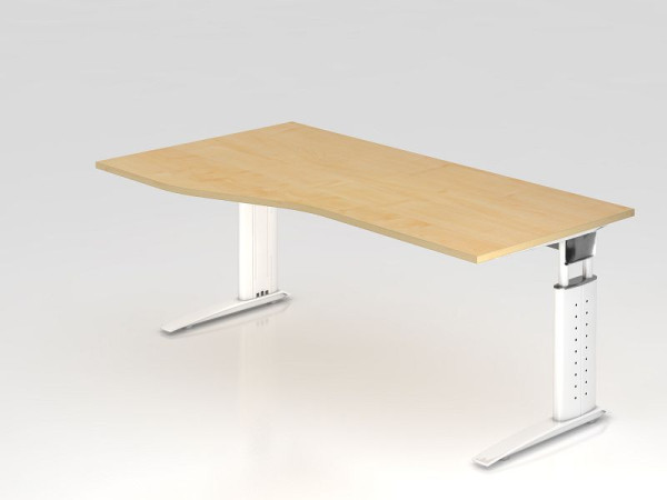 Hammerbacher Schreibtisch C-Fuß 180x100/80cm Ahorn/Weiß, Arbeitshöhe 68-86 cm einstellbar, VUS18/3/W