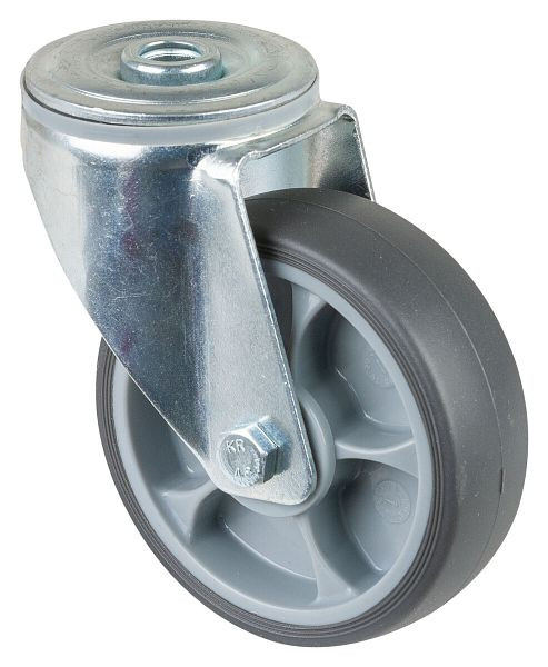 BS Rollen Transportrolle Lenkrolle, thermoplastisches Gummirad grau, Kugellager, Rückenloch, Durchmesser: 100 mm, VE: 4 Stück, L101.A85.102