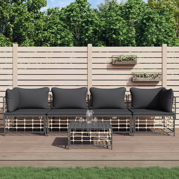 vidaXL 5-teilig Garten-Lounge-Set mit Kissen Anthrazit Poly Rattan, 3186701