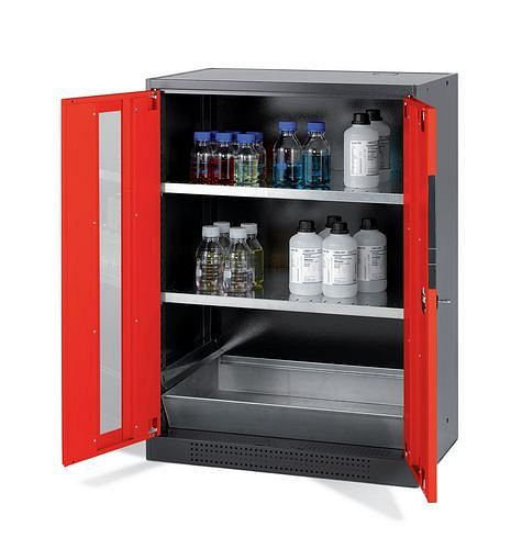 asecos Chemikalienschrank Systema CS-82G, Korpus anthrazit, rot, 2 Einlegeböden und Bodenwanne, 202656