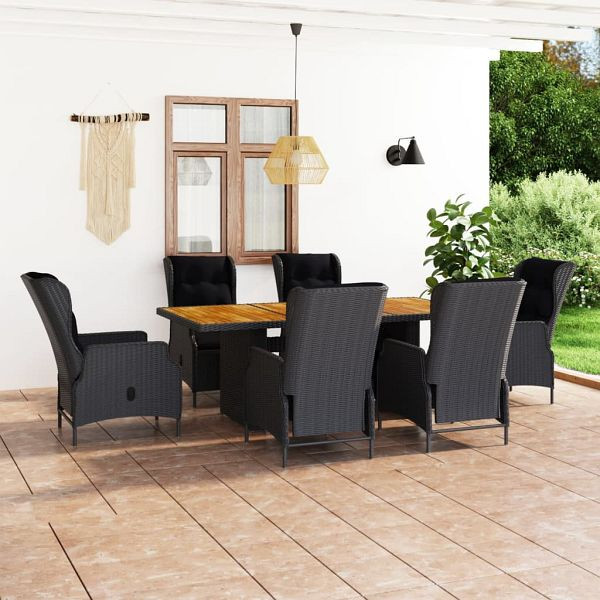 vidaXL 7-teilig Garten-Essgruppe mit Auflagen Poly Rattan Dunkelgrau, 3060137