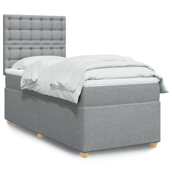 vidaXL Boxspringbett mit Matratze Hellgrau 100x200 cm Stoff, 3293505