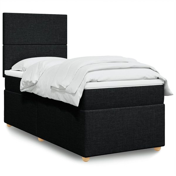vidaXL Boxspringbett mit Matratze Schwarz 80x200 cm Stoff, 3291102