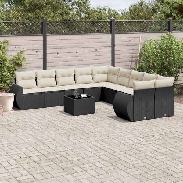 vidaXL 11-teilig Garten-Sofagarnitur mit Kissen Schwarz Poly Rattan, 3221915