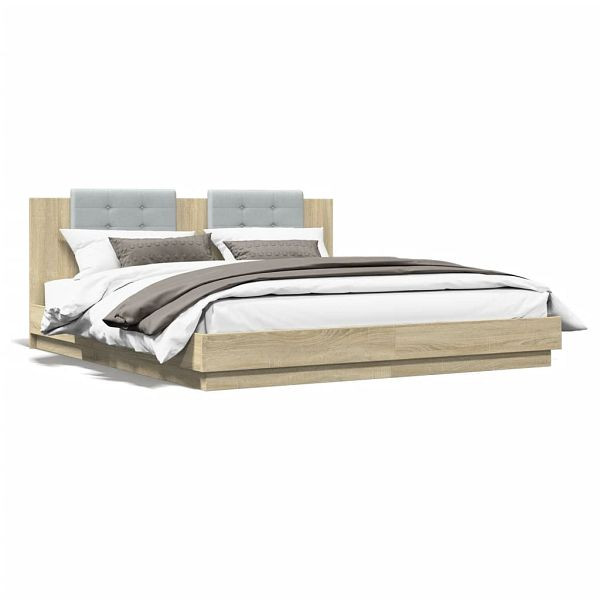 vidaXL Bettgestell mit Kopfteil Sonoma-Eiche 200x200 cm Holzwerkstoff, 3209893