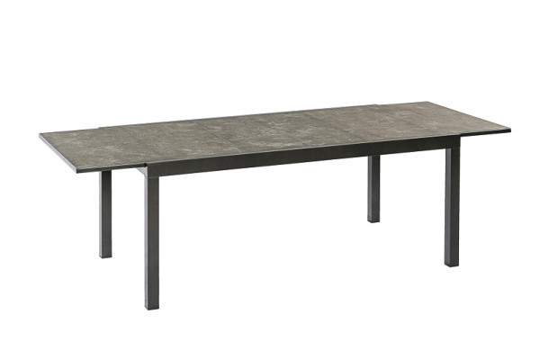 Merxx Semi Ausziehtisch mit Digitaldruckplatte, Tischplatte in Steinoptik, 180 (250) x 100 cm, graphitfarbenes Gestell, Aluminium, 26492-217