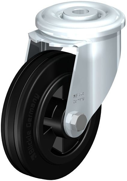 Blickle LER-VPP 100R Stahlblech-Lenkrolle mit Rückenloch, Vollgummi, Schwarz, 521054