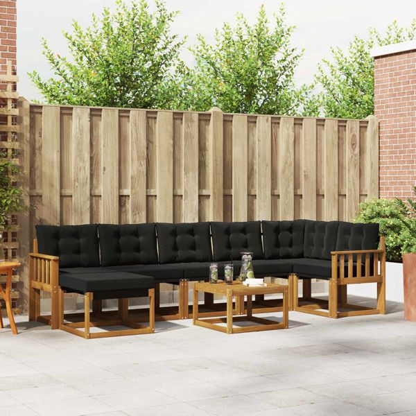 vidaXL Outdoor-Sofagarnitur mit Kissen 8-teilig Natürlich und Schwarz, 3368903