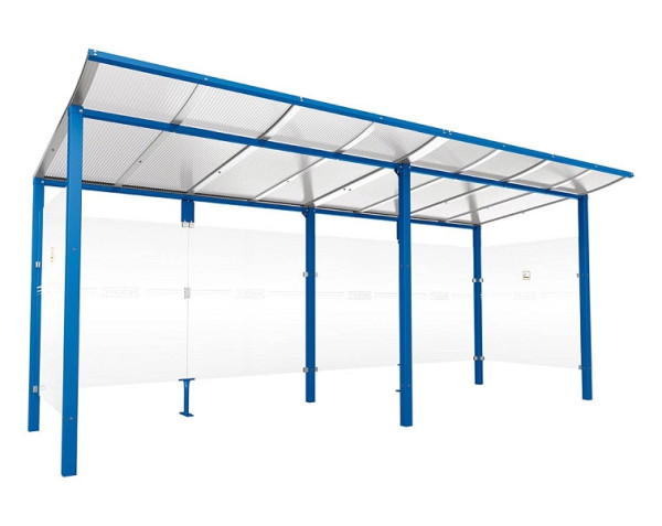 Procity Raucherunterstand Modulo - Ohne Frontverkleidung - Tiefe 1990 mm, Farbe RAL 5010, Maße: Breite 5000 x Höhe 2250 x Tiefe 2000 mm, 529573.5010