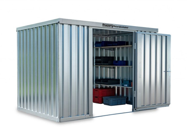 FLADAFI Materialcontainer MC 1300, verzinkt, zerlegt, ohne Boden, 3.050 x 2.170 x 2.115 mm, Einflügeltür auf der 3 m Seite, F13210101