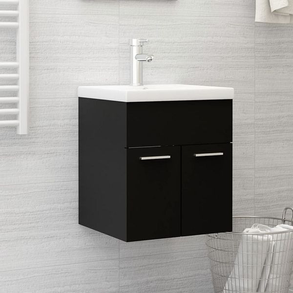 vidaXL Waschbeckenunterschrank mit Einbaubecken Schwarz Holzwerkstoff, 3071262