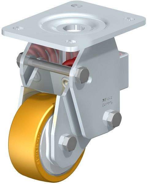 Blickle BHF-ALTH 101K-3-FA Stahlblech-Bockrolle, Schwerlast-Ausführung, mit Stahlfeder, Blickle Extrathane®, Hellbraun, 605790