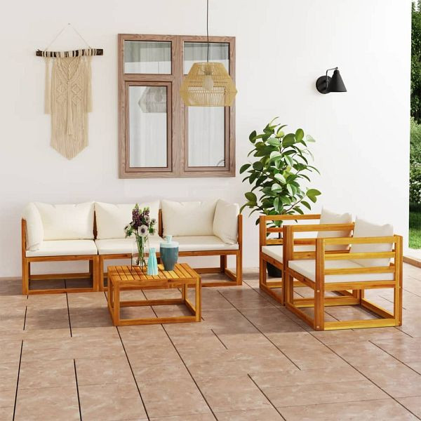 vidaXL 6-tlg. Garten-Lounge-Set mit Auflagen Creme Massivholz Akazie, 3057641
