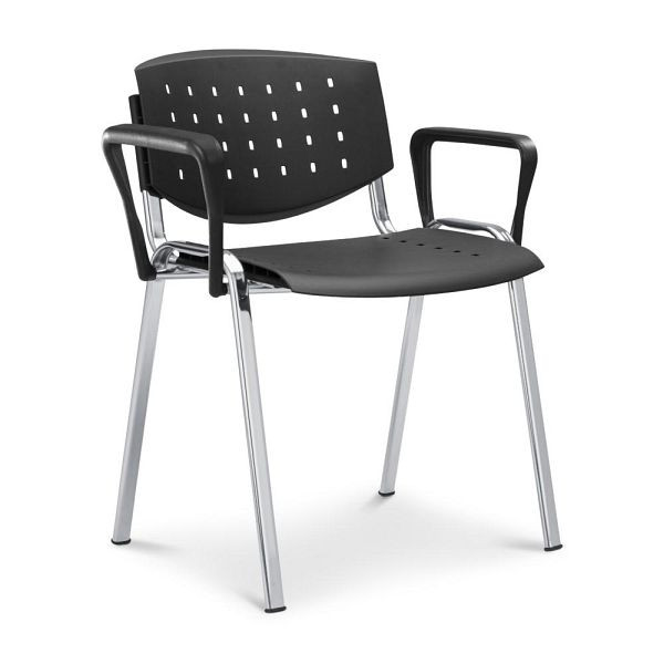 Deskin Besucherstuhl DELTA 2010 mit Armlehnen, 4 Fuß Stahlrohrgestell, verchromt, Farbe schwarz, Armlehnen schwarz, 361537
