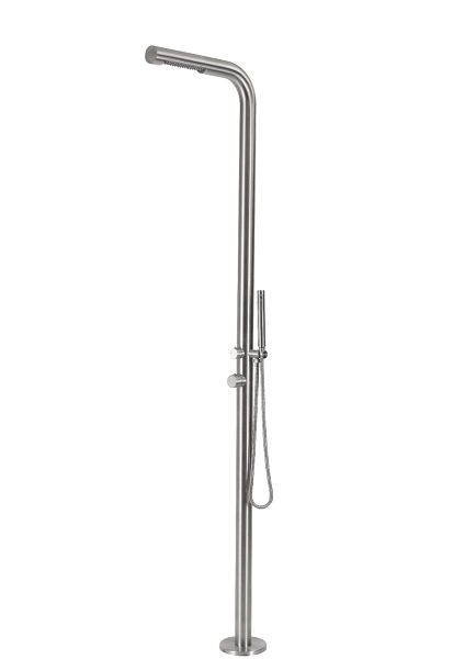 OKU Gartendusche Edelstahl V4A Flach mit Kopfbrause und Handbrause Manuelle Steuerung für kaltes und warmes Wasser, 900800