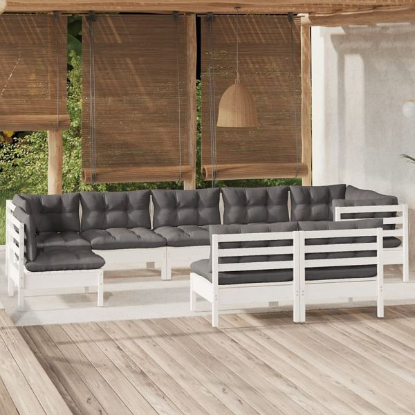 vidaXL 9-teilig Garten-Lounge-Set mit Kissen Weiß Kiefer Massivholz, 3096479
