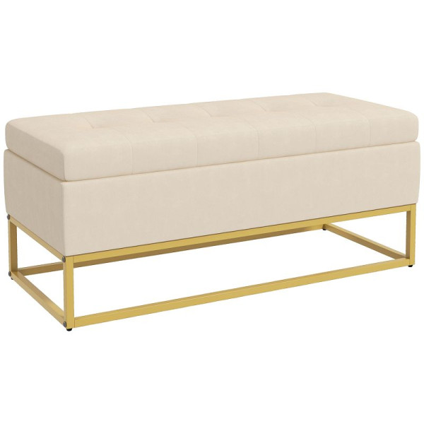 HOMCOM Sitzbank mit Stauraum, dekorative Knopfheftung, Flanelloptik, goldfarbene Stahlbeine, 110 x 47 x 46,5 cm, 838-353V81BG