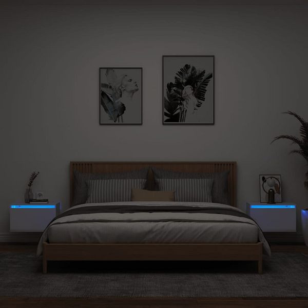 vidaXL Wand-Nachttische mit LED-Leuchten 2 Stück Weiß, 836827