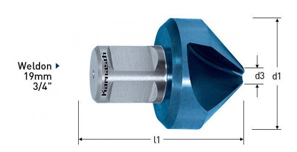 Karnasch Kegelsenker 90°, HSS-XE Blue-Tec beschichtet Weldonschaft 19mm d=55mm, 201195055