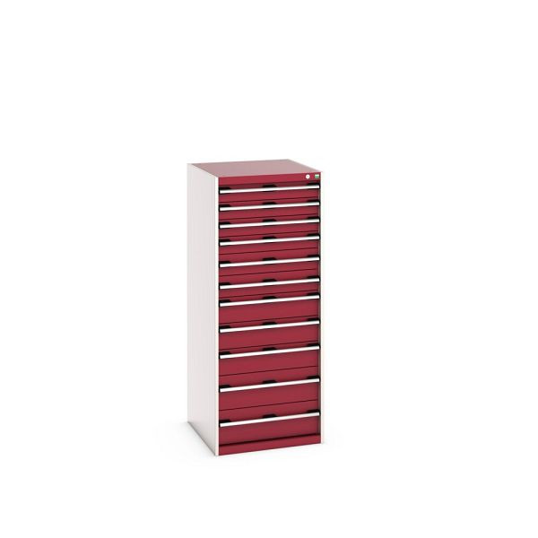 bott cubio Schubladenschrank bestückt, mit 11 Schubladen, BxTxH: 650x750x1600mm, RAL 7035/3004, Purpurrot, 40027047.24V