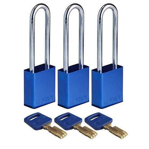 Brady Vorhängeschlösser SafeKey, eloxiertes Alu, VE: 3 Stück, lichte Bügelhöhe 76,20 mm, blau, 311820
