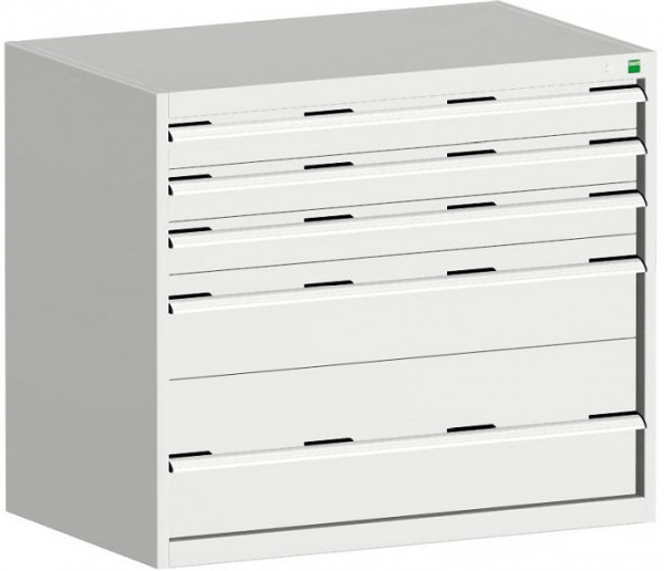 bott cubio Schubladenschrank bestückt mit 5 Schwerlastschubladen BxTxH: 1050 x 650 x 900 mm, RAL 7035, 40021018.16V