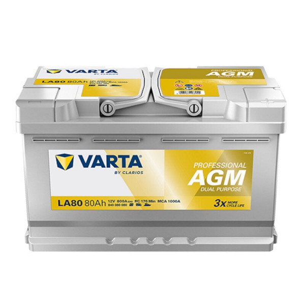 VARTA LA80 Professional AGM Wohnmobil-Batterie 12V 80Ah, 840080080