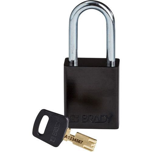 Brady Vorhängeschloss SafeKey, Aluminium, lichte Bügelhöhe 38,10 mm, schwarz, 312024