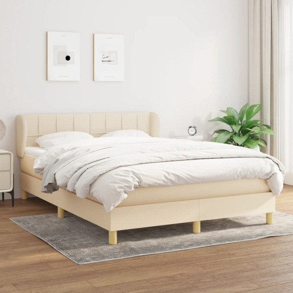 vidaXL Boxspringbett mit Matratze Creme 140x200 cm Stoff, 3126810